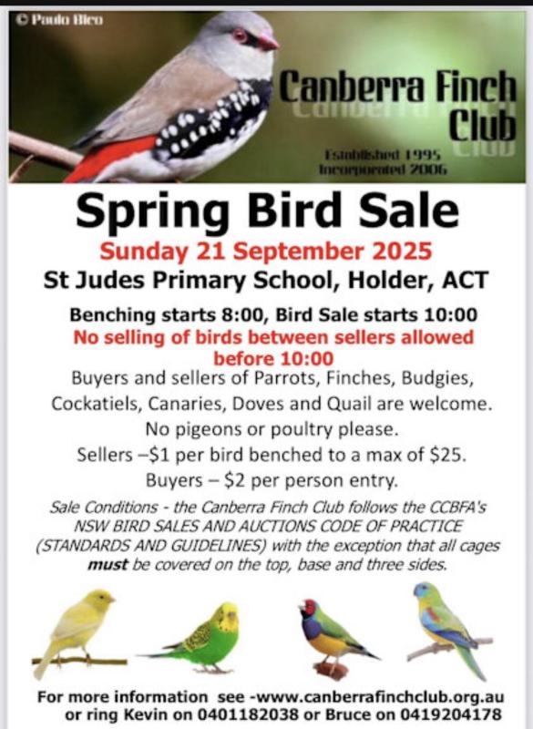 Canberra Finch Club Spring bird sale