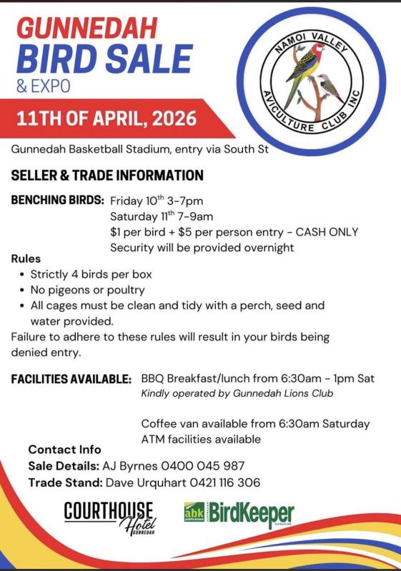 Gunnedah bird sale 11th April