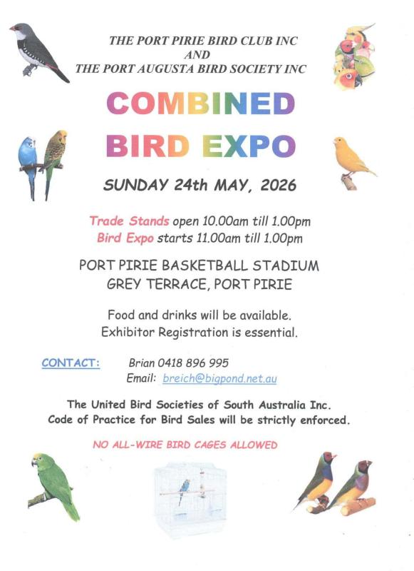 COMBINED BIRD EXPO PORT PIRIE 24TH MAY 2026
