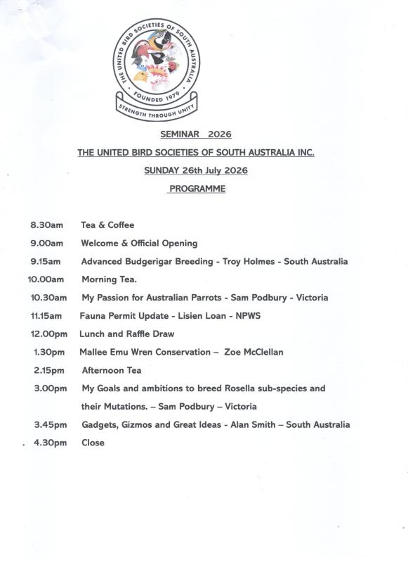 THE UNITED BIRD SOCIETIES OF SOUTH AUSTRALIA ANNUAL SEMINAR 2026